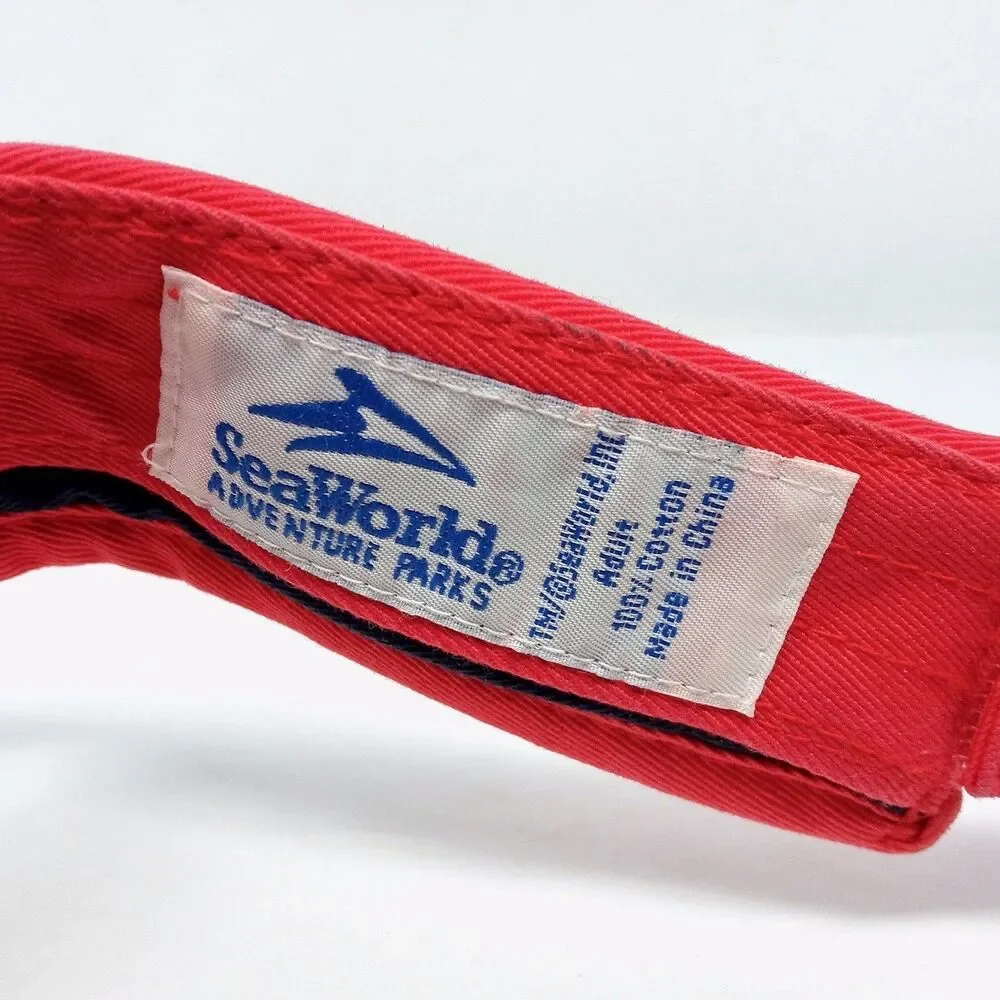 Vintage SeaWorld Visor Cap Adjustable Embroidered Hat Striped Orlando Florida